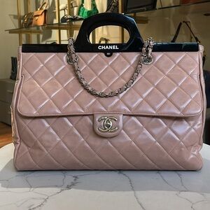 CHANEL Blush Pink Quilted Calfskin CC Delivery Tote Bag